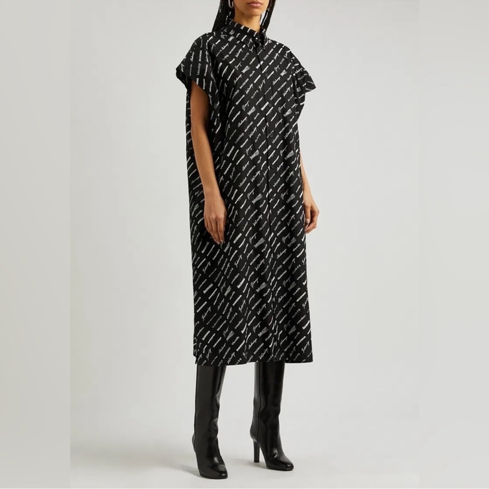 Balenciaga Black and White logo poplin dress
